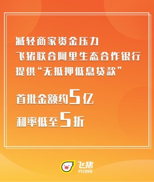 飞猪推出5亿元低息贷款已为商家垫支退票款超10亿元