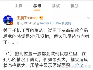 小米手机王腾科普华为双挖孔屏难过着重大打孔方向错了