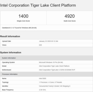 单核1400分奥秘TigerLake处理器现身数据库